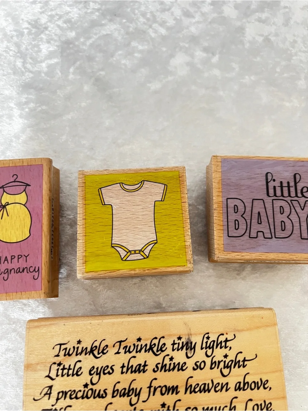 Lot 4 Wooded Stamps Baby Shower Print Theme Little Baby Happy Pregnancy Twinkle